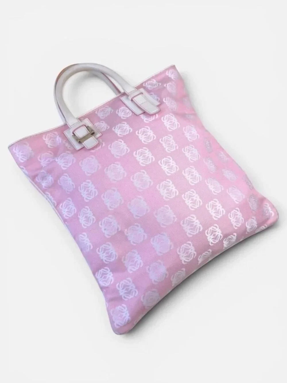 Loewe Authentic Vintage Logo Canvas Tote in Pink and White